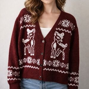 Haute Hippie Deer Cardigan Size S Fair Isle Button Sweater V Neck